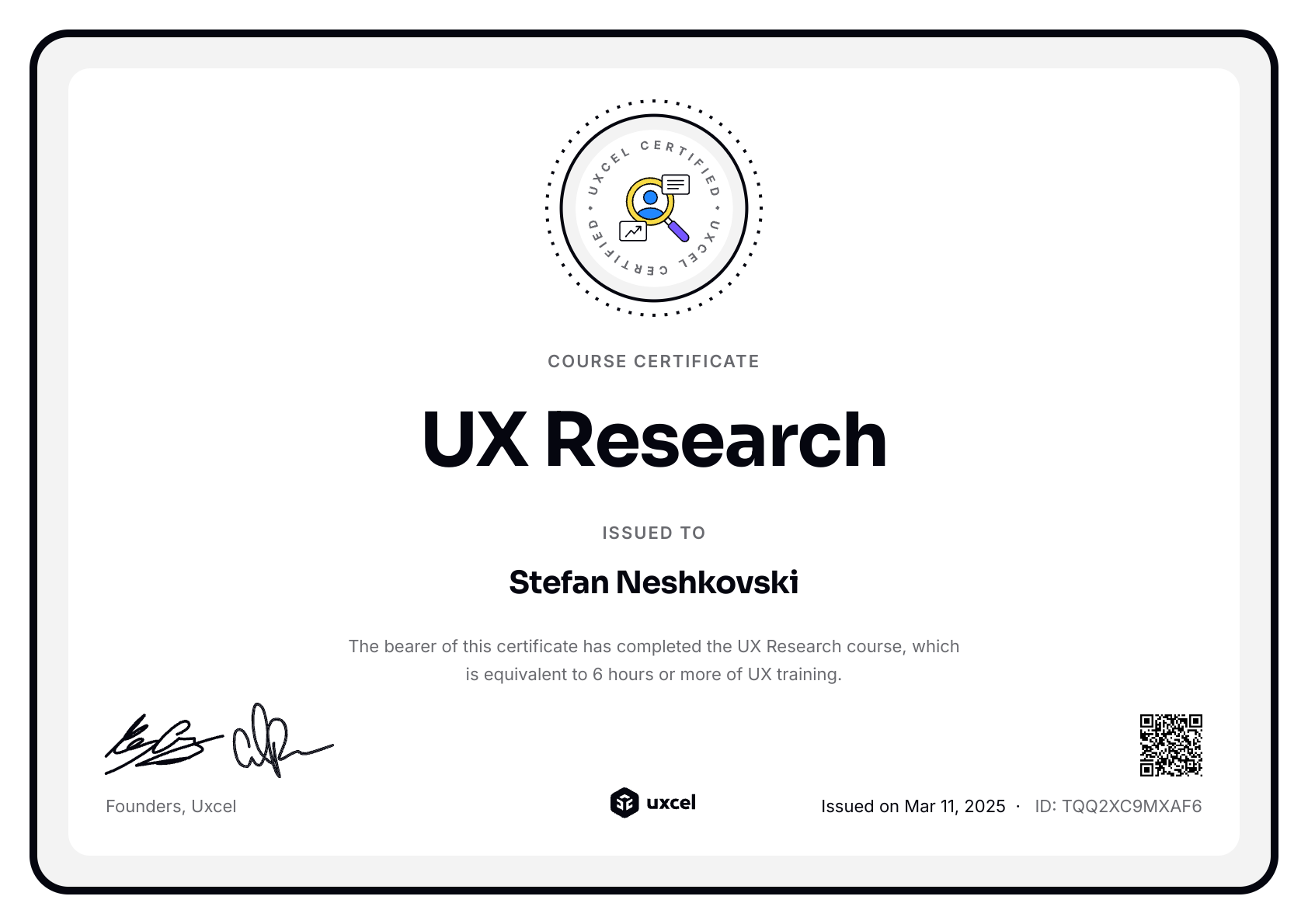 Stefan Neshkovski's certificate